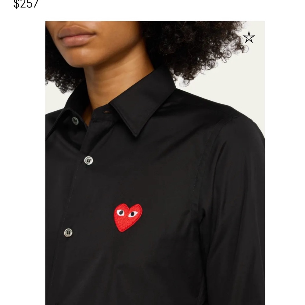 COMME DES GARÇONS Black Shirt with Red Heart Embroidery
